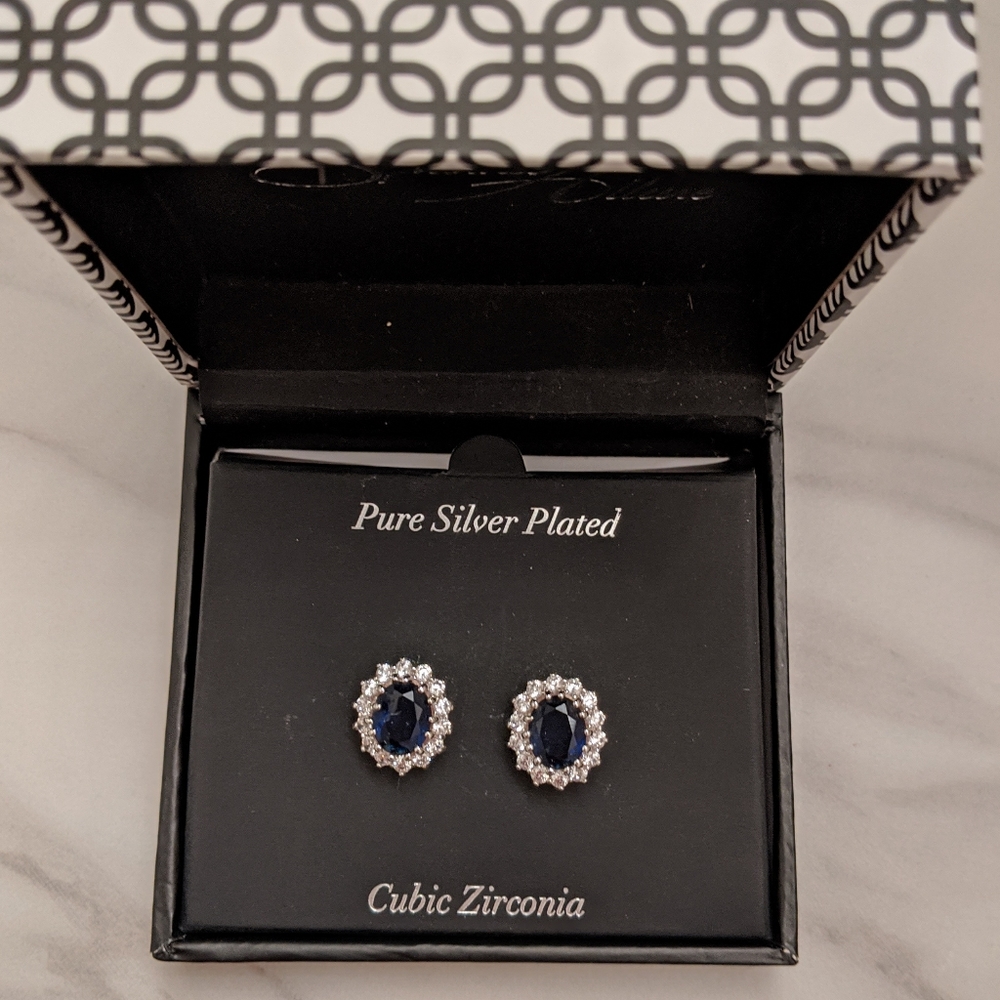 Silver Plated Sapphire Earrings
